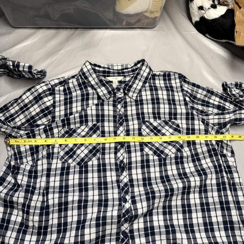 Terra Sky Plaid Flannel Shirt Womens 1X Navy Button Down - Picture 5 of 7